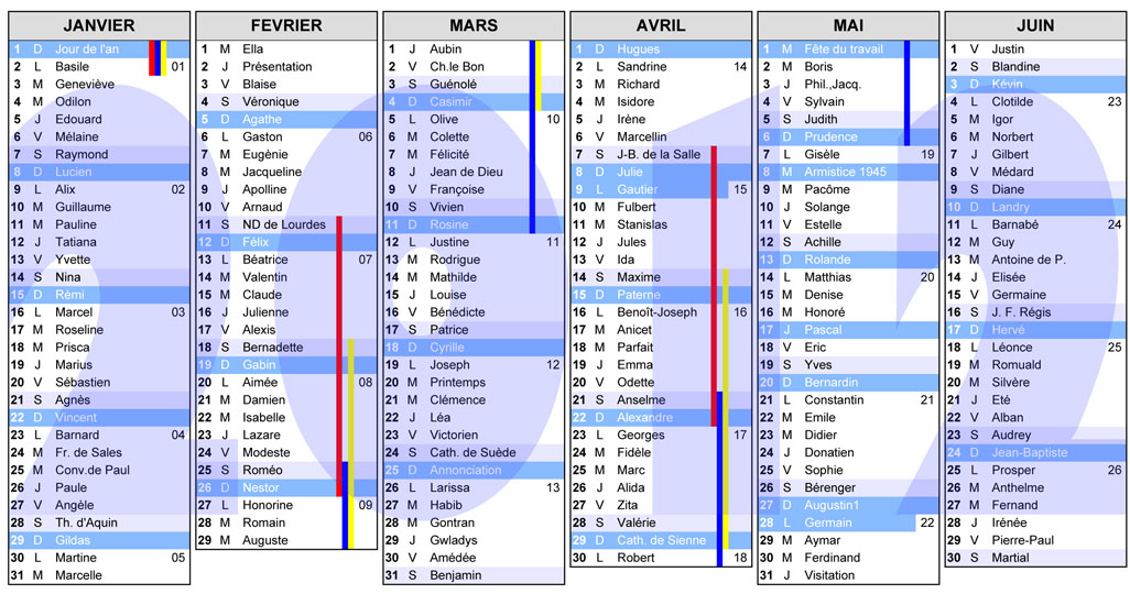 exemple de calendrier 2012