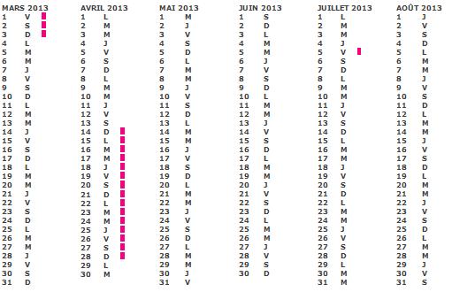 Calendrier Vacances 2013 Zone B