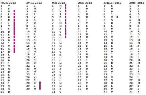 Calendrier Vacances : gratuit pour 2011 2012 2013