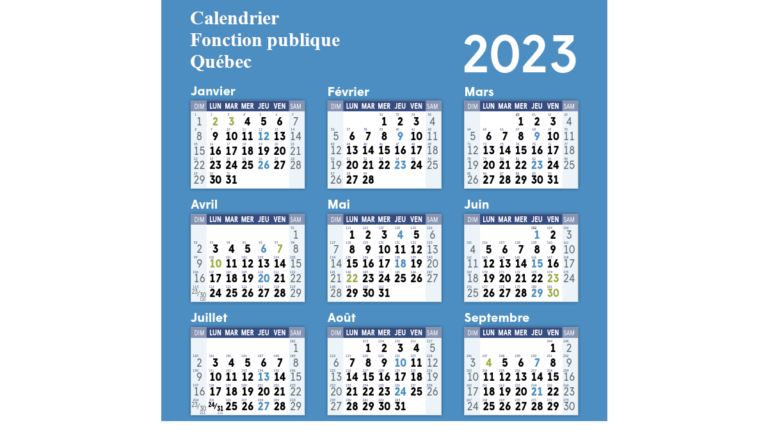 Calendrier fonction publique Québec 2023