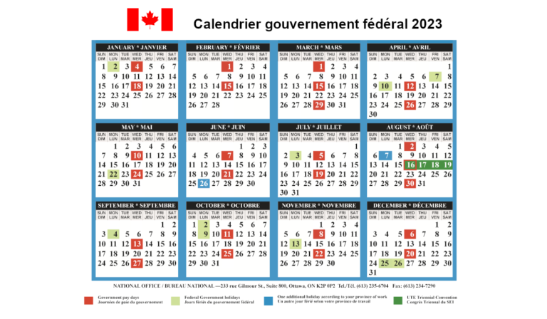 Calendrier gouvernement fédéral 2023
