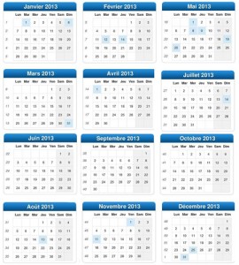 Calendrier 2013 Semaines