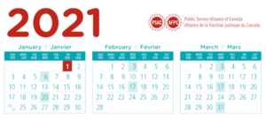 calendrier 2021 fonction publique canada