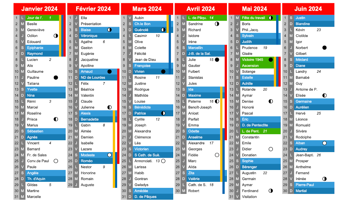 calendrier 2024 à imprimer - Calendrier