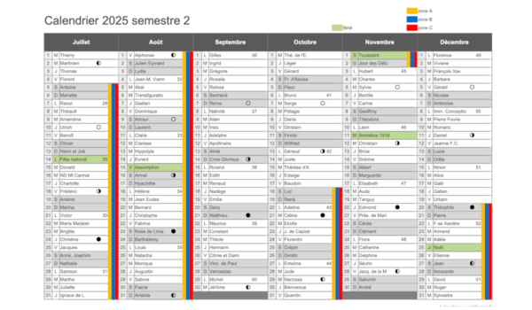 calendrier 2025 à imprimer S2