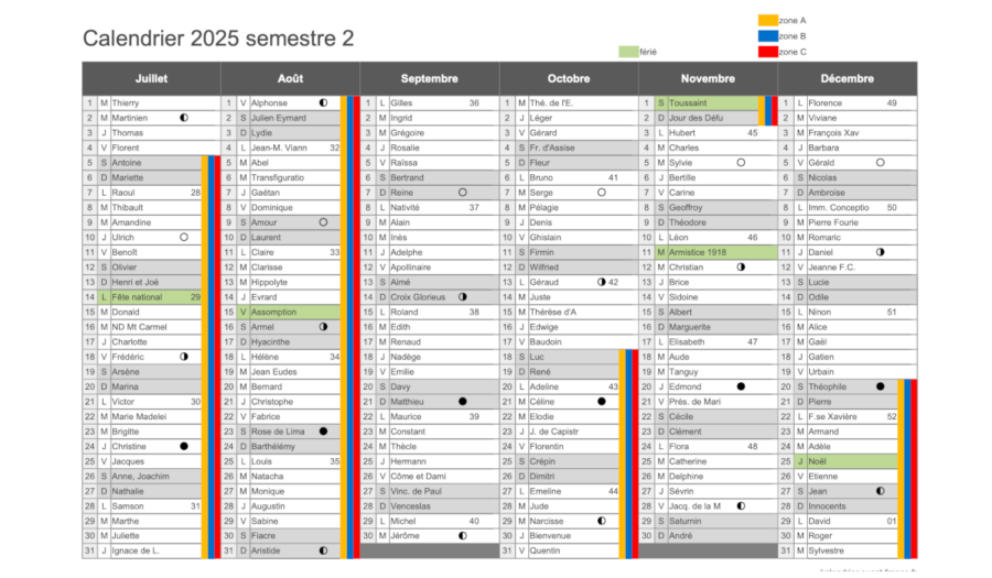 calendrier 2025 à imprimer S2