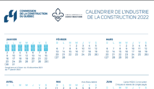 calendrier ccq 2022