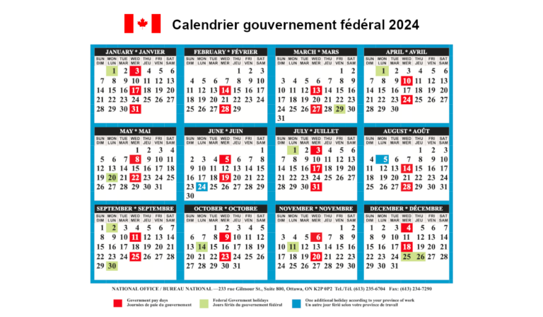 calendrier gouvernement fédéral 2024