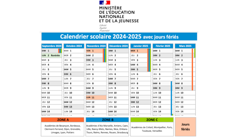 calendrier scolaire 2024