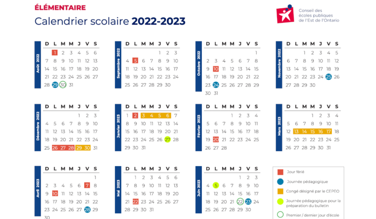 calendrier scolaire cepeo élémentaire 2022-2023
