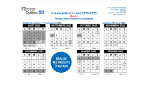 calendrier scolaire chemin du roy