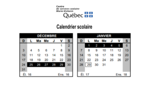 Calendrier scolaire CSMV